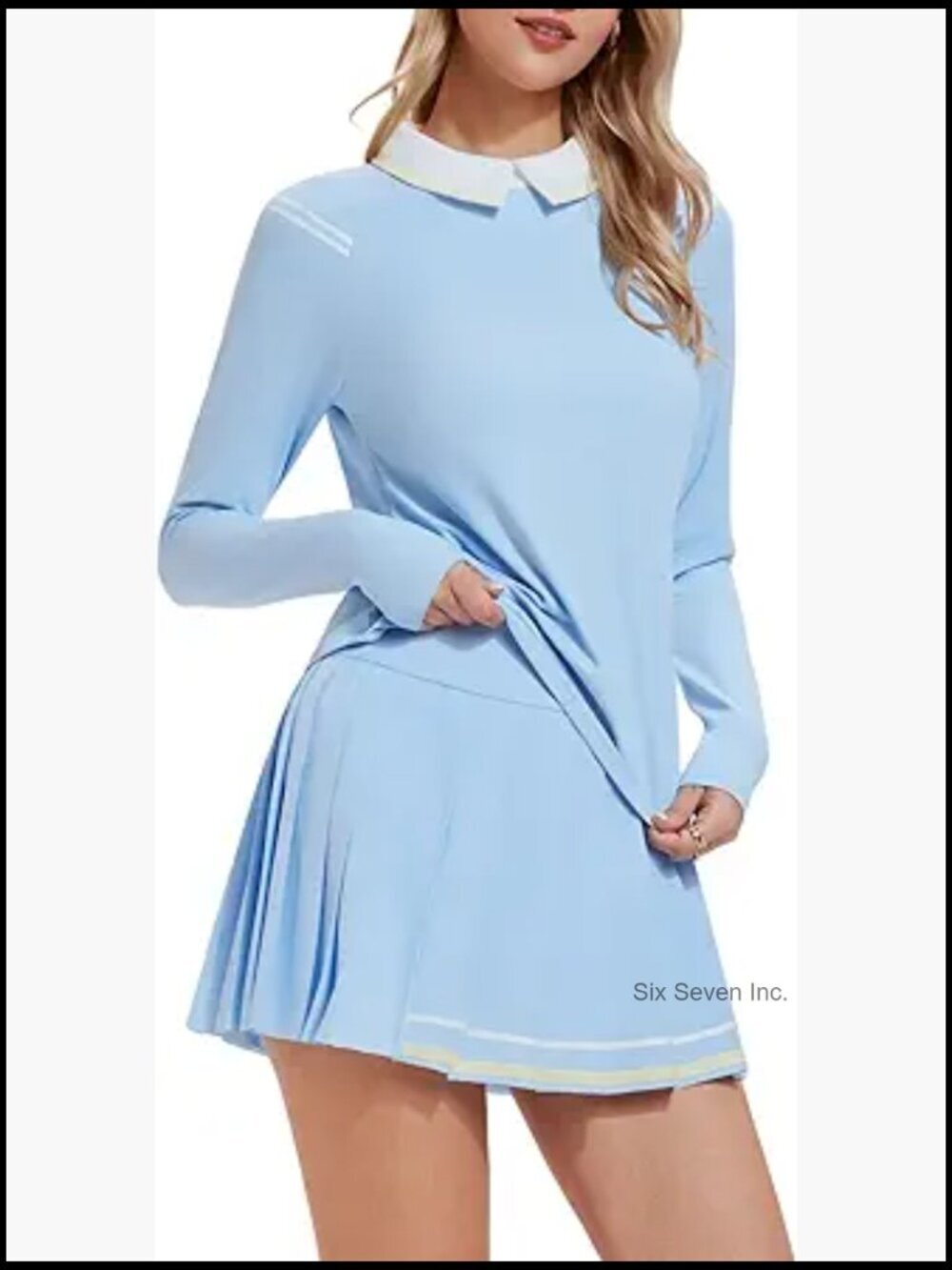 Women's Tennis Skirt Set Collared Top Half Zip Pleated Skort High Waisted with